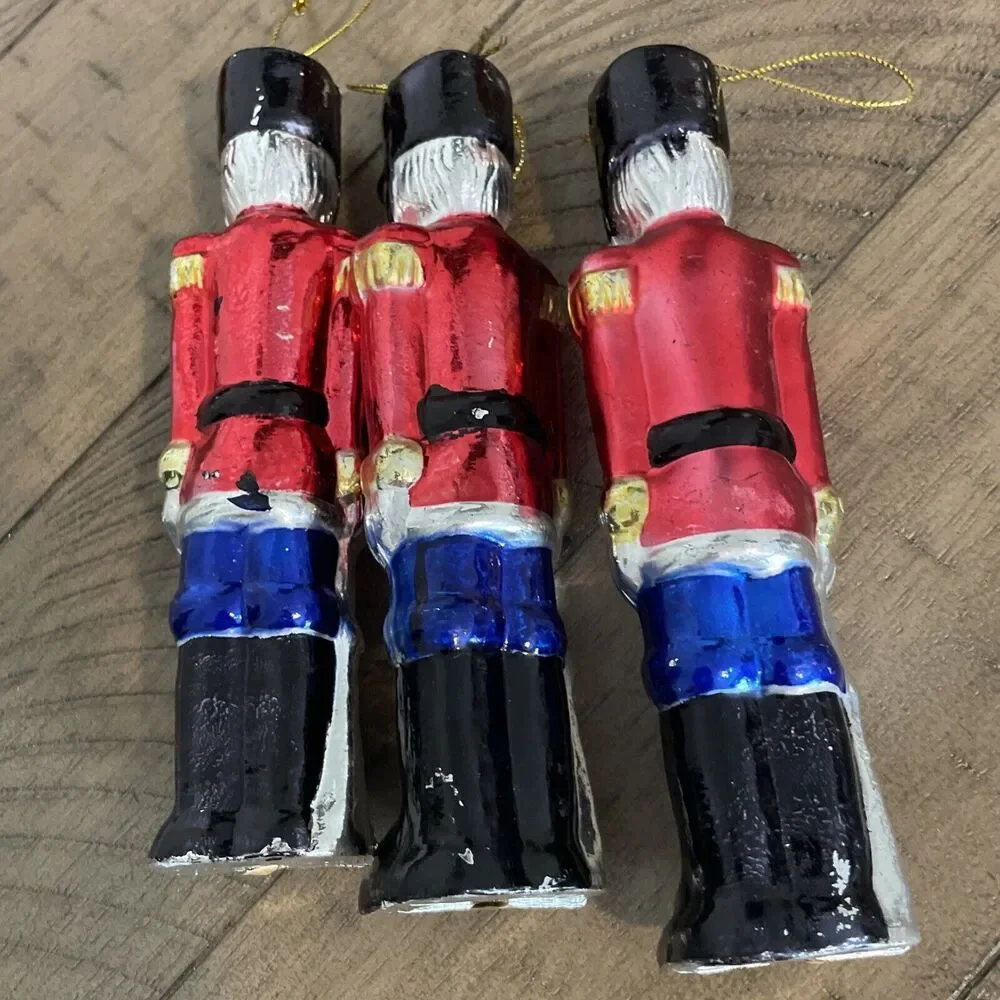 3 Vintage Blow Mold Christmas Holiday Nutcracker Ornaments Made In Thailand 7”‎